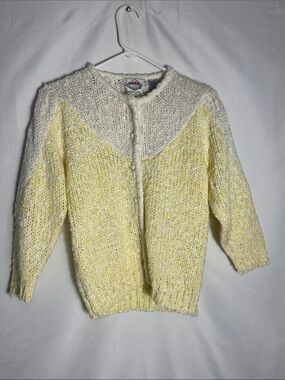 Vintage Helium Soft Yellow & Cream Textured Knit Cardigan Small
